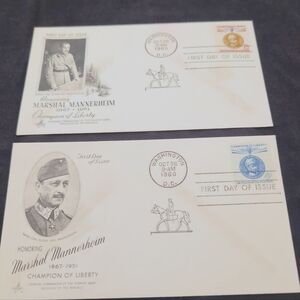 2- 1960 Marshall Mannerheim First Day Cover Envelopes Champions Of Liberty